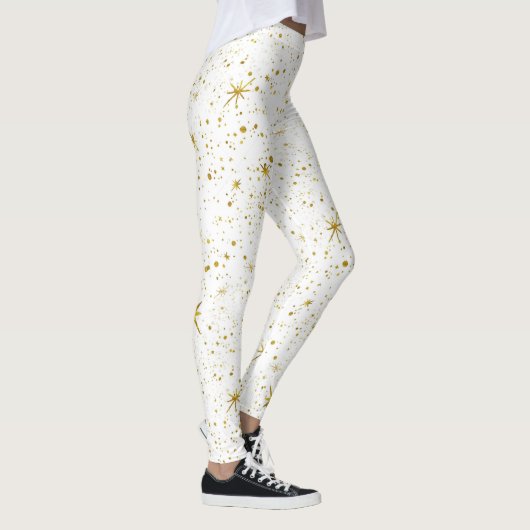 Leggings Étoiles de Noël blanches et dorées (Droite)