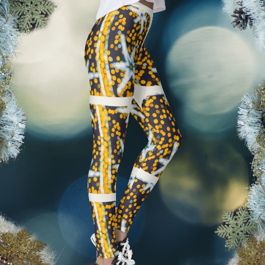 Leggings étoiles de Noël bleu jaune brillant