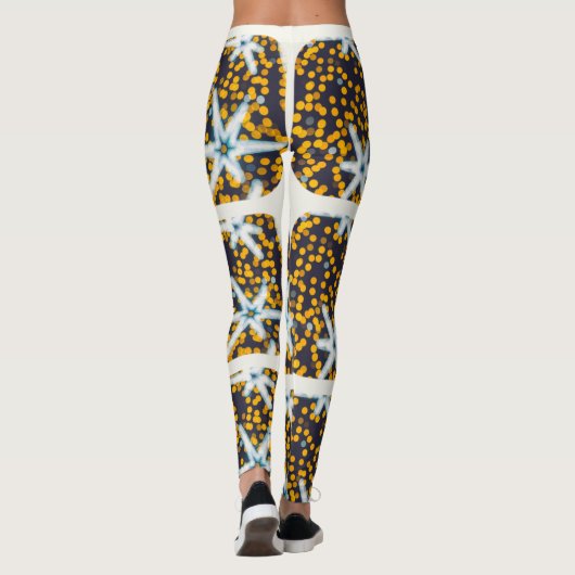 Leggings étoiles de Noël bleu jaune brillant (Dos)