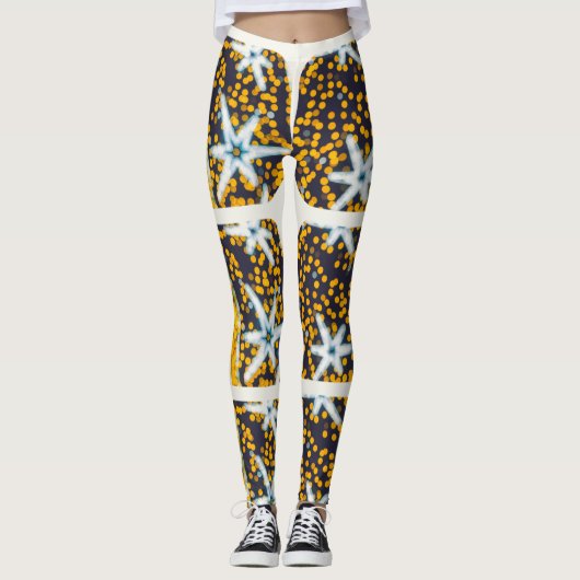 Leggings étoiles de Noël bleu jaune brillant (Devant)