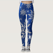 Leggings étoiles de Noël bleues avec cristal de glace blanc (Devant)