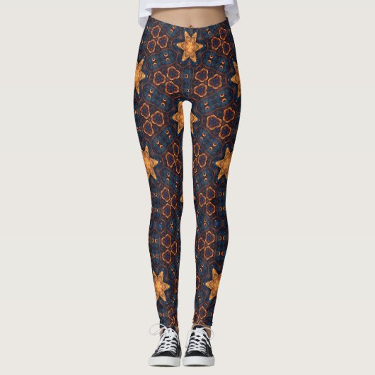 Leggings Etoiles d'or avec Arrière - plan bleu (Devant)