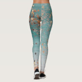 Leggings Étoiles d'or chatoyantes sur Turquoise (Dos)