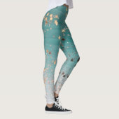 Leggings Étoiles d'or chatoyantes sur Turquoise (Droite)