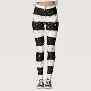 Leggings Etoiles d'or Grandes bandes noires et blanches