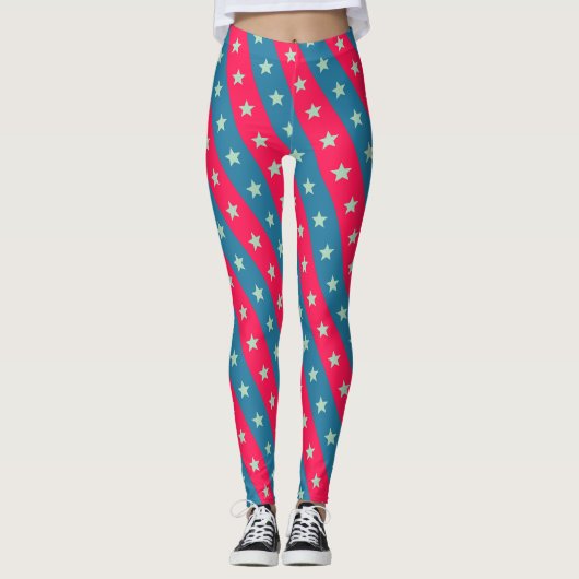 Leggings Étoiles et lignes Bleu rose Motif minimal (Devant)