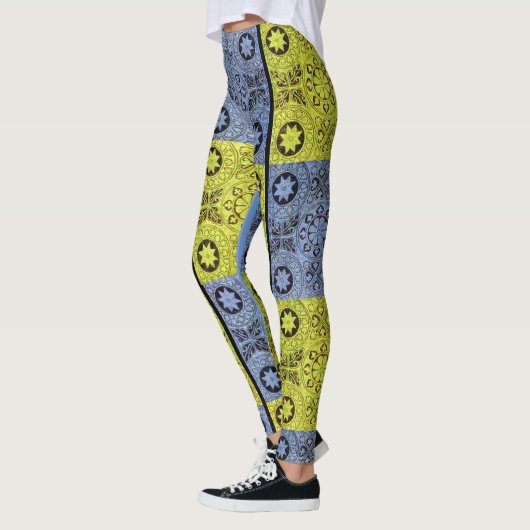 Leggings étoiles et roues en bleu et jaune (Gauche)