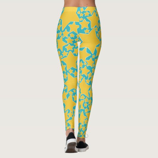 Leggings Étoiles, Étoiles, Étoiles en Turquoise et Jaune (Dos)