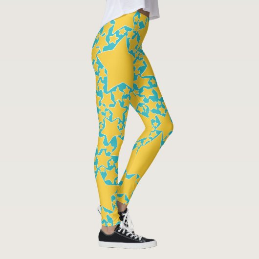 Leggings Étoiles, Étoiles, Étoiles en Turquoise et Jaune (Droite)
