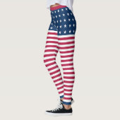 Leggings Étoiles & Grilles Blanc Rouge Bleu USA Drapeau pat (Gauche)
