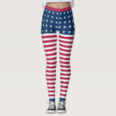 Leggings Étoiles & Grilles Blanc Rouge Bleu USA Drapeau pat (Devant)
