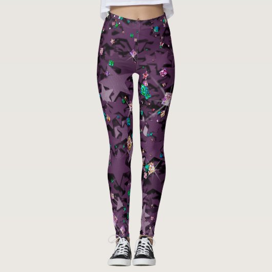 Leggings Étoiles Parkly Violettes Et Multinolores (Devant)