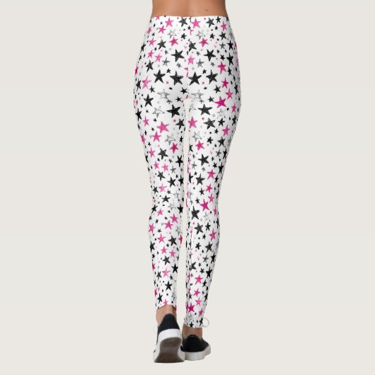 Leggings Étoiles Roses Argent Noir (Dos)