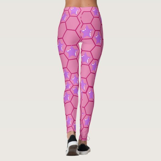 Leggings étoiles roses dans un nid d'abeille fuchsia (Dos)