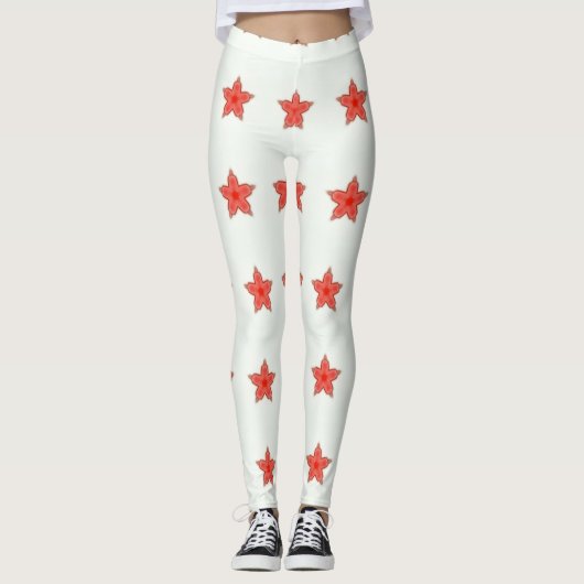 Leggings étoiles rouges en blanc (Devant)