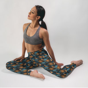 Leggings Étoiles Soleil Lune Motif Céleste Noir