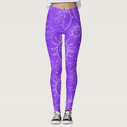 Leggings Étoiles Vintages célestes de la lune violette (Devant)
