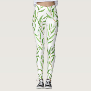 Leggings Eucalyptus motif aquarelle sur blanc
