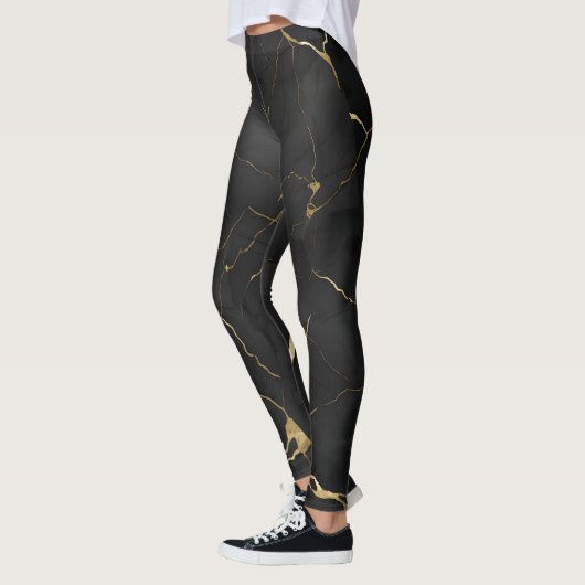 Leggings Excellente Impression Couleur En Marbre Noir (Gauche)
