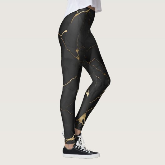Leggings Excellente Impression Couleur En Marbre Noir (Droite)