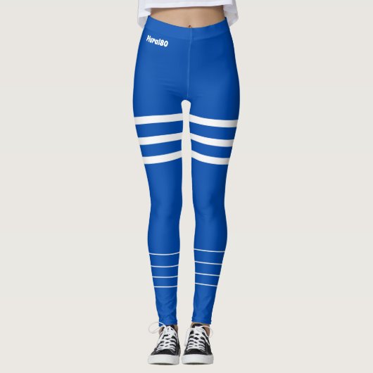 Leggings Exercice moderne bleu blanc monogrammed (Devant)