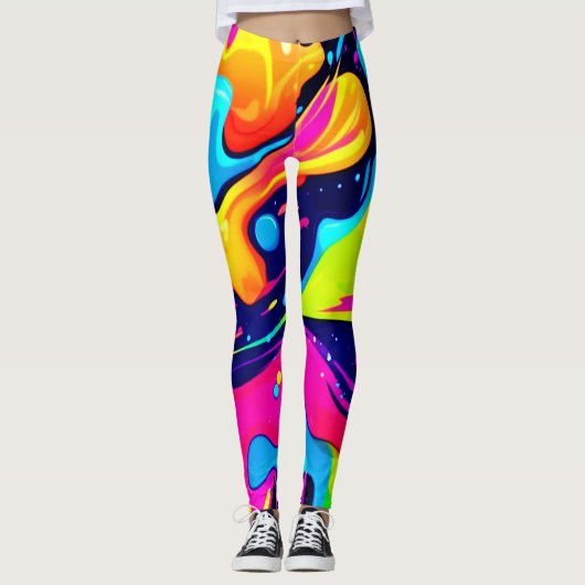 Leggings Explosion de couleur liquide Neon Chaos (Devant)