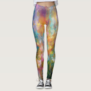 Leggings Explosion florale cosmique abstraite dans des coul
