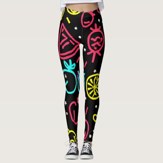 Leggings Extravagance de fruits de néon (Devant)
