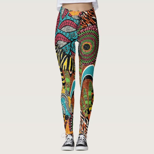 Leggings Fabric africain : Patchwork d'animaux sauvages. (Devant)