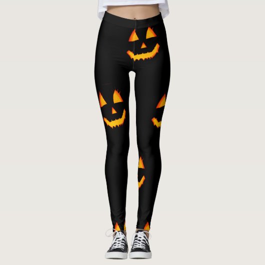 Leggings Face de jack-o-latterne brillante sur halloween no (Devant)