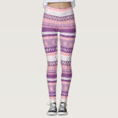 Leggings Fâcheux, Violet Multi-Motif, Blanc Rose (Devant)