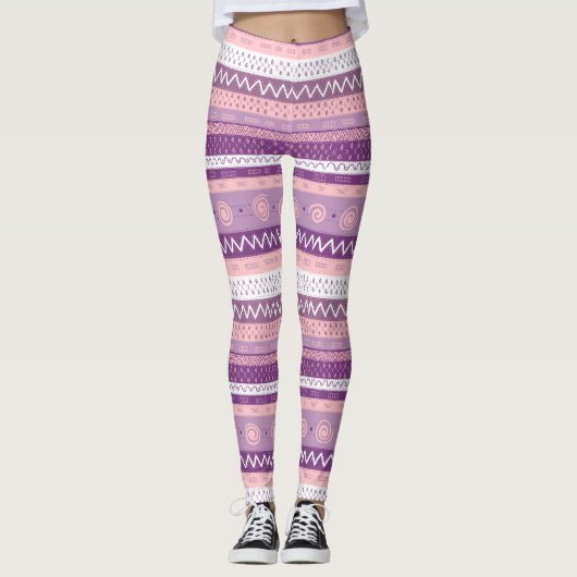 Leggings Fâcheux, Violet Multi-Motif, Blanc Rose (Devant)