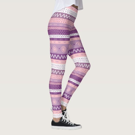 Leggings Fâcheux, Violet Multi-Motif, Blanc Rose (Droite)