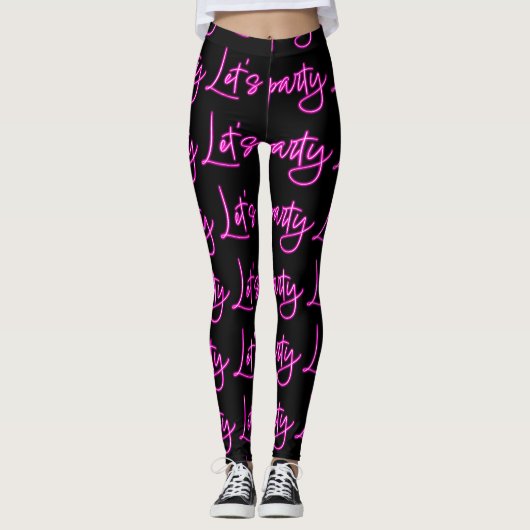 Leggings Faisons la fête hot rose néon script noir motif (Devant)
