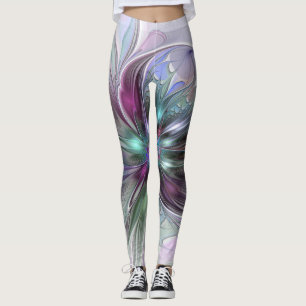 Leggings Fantaisie Abstraite Moderne Fleur Fractale Colorée