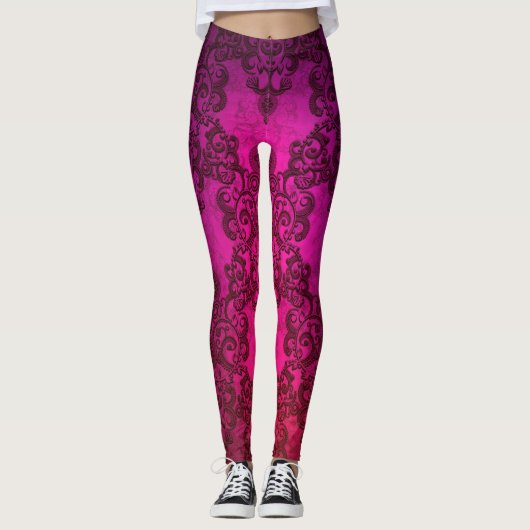 Leggings fantaisie style boho rose profond damassé (Devant)