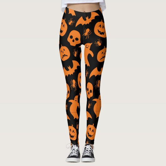 Leggings Fantôme d'Halloween Éffrayant noir et orange, Citr (Devant)