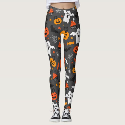 Leggings Fantômes éffrayants et citrouilles (Devant)