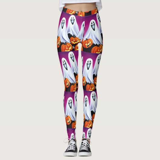 Leggings Fantômes et Citrouilles d'Halloween (Devant)