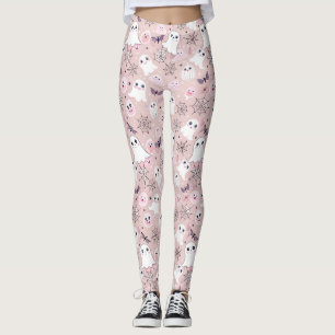 Leggings Fantômes roses et éléments d'Halloween Motif sans