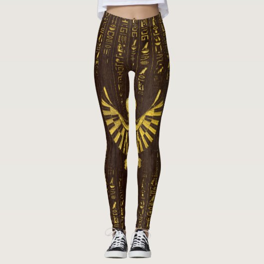 Leggings Faucon d'or et hiéroglyphes de Horus d'Egyptien (Devant)