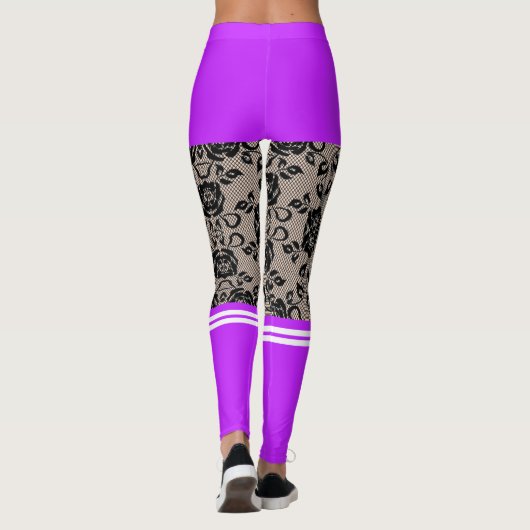 Leggings Faux Black Dentelle Poisson Violet Jambes à sochos (Dos)