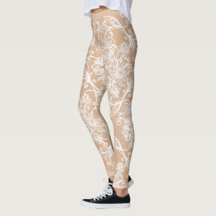 Leggings Faux de dentelle blanche factice