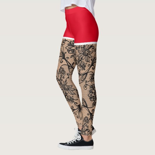 Leggings Faux de dentelle noire Fake-out Shorts rouges (Gauche)