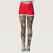 Leggings Faux de dentelle noire Fake-out Shorts rouges (Devant)