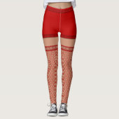 Leggings Faux Fishnet Bas Rouge Shorts Costume (Devant)