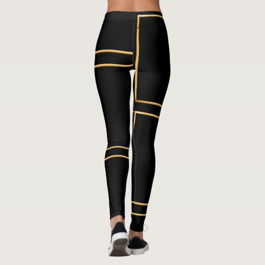 Leggings Faux Gold Illustrated Rectangular Stylish Black (Dos)