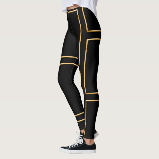 Leggings Faux Gold Illustrated Rectangular Stylish Black (Gauche)