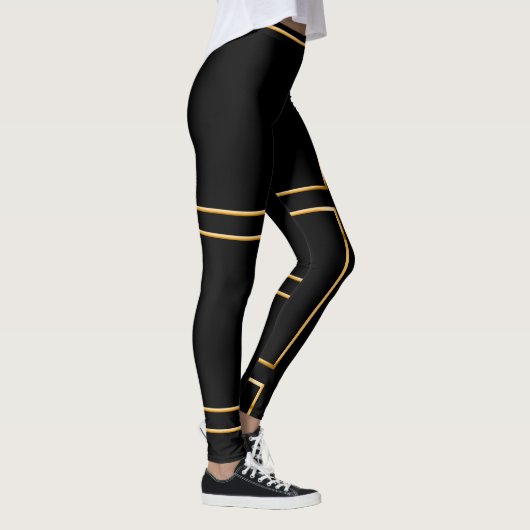 Leggings Faux Gold Illustrated Rectangular Stylish Black (Droite)