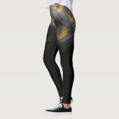 Leggings Faux Gold Leopard Cheetah Print Shiny Black Chic (Gauche)